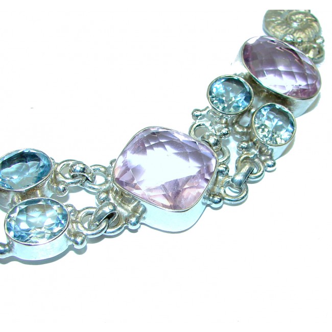 Large Luxury Volcanic Pink Topaz .925 Sterling Silver handmade Bracelet