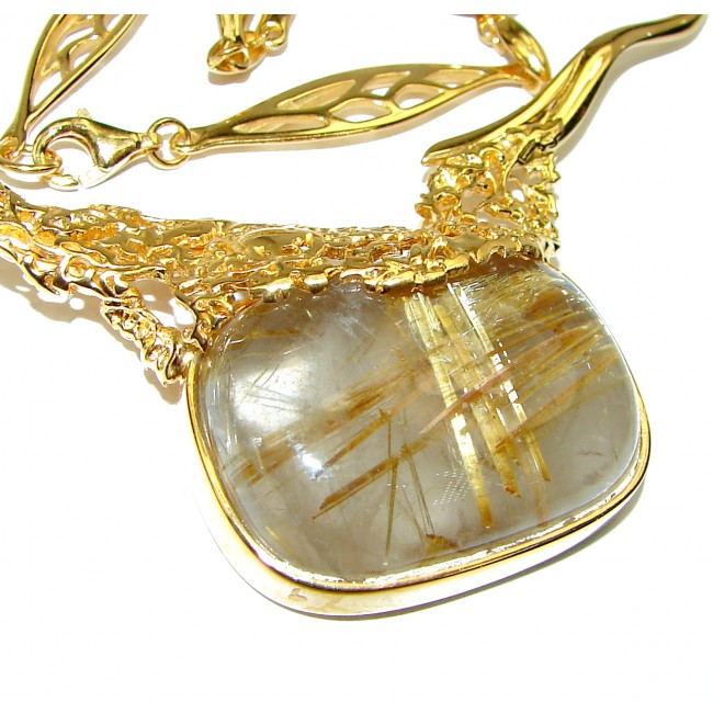 Incredible Design Golden Rutilated Quartz 18K Gold over .925 Sterling Silver handcrafted necklace