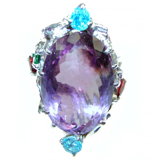 Incredible 25.7carat African Amethyst, Blue Topaz .925 Sterling Silver handcrafted ring size 9