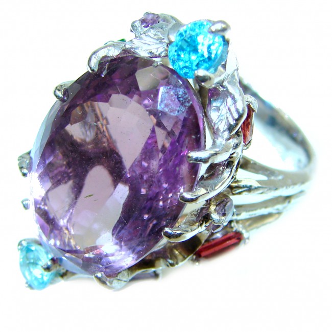 Incredible 25.7carat African Amethyst, Blue Topaz .925 Sterling Silver handcrafted ring size 9