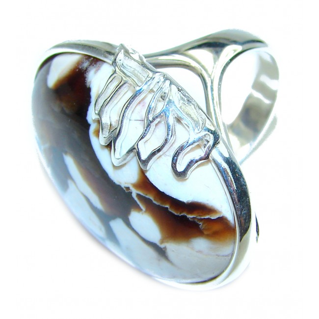 Exotic Petrified Palm Wood .925 Sterling Silver Ring size 7