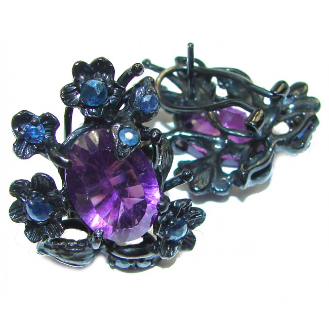 Purple Romance Amethyst Kyanite black Rhodium over .925 Sterling Silver handcrafted earrings