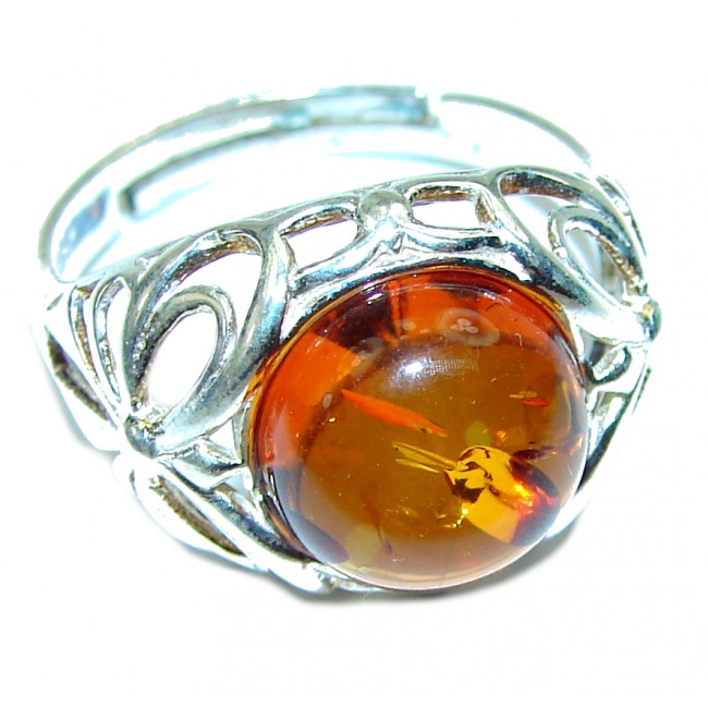 Spring Spirit Authentic Baltic Amber .925 Sterling Silver handmade ring size 7 adjustable