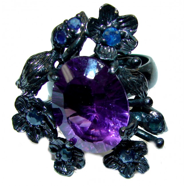 Exclusive Amethyst black rhodium over .925 Sterling Silver HANDCRAFTED Ring size 7 1/2