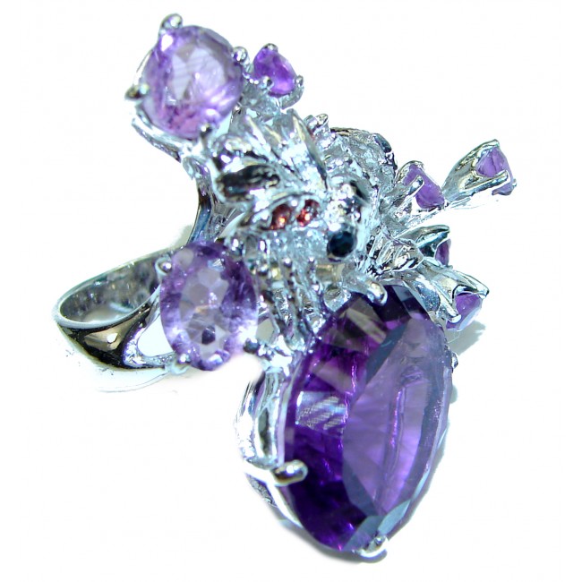 Exclusive authentic Large Amethyst .925 Sterling Silver HANDCRAFTED Ring size 8