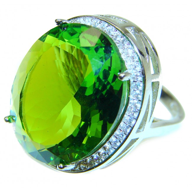 Most incredible Green Topaz .925 Sterling Silver handmade Cocktail Ring s. 7 1/4