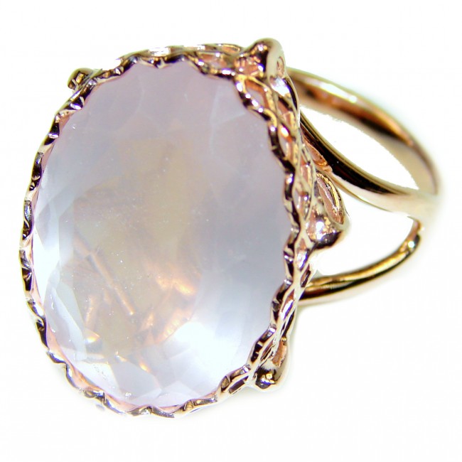 Large 10.2 carat Rose Quartz 18K Gold over .925 Sterling Silver brilliantly handcrafted ring s. 8