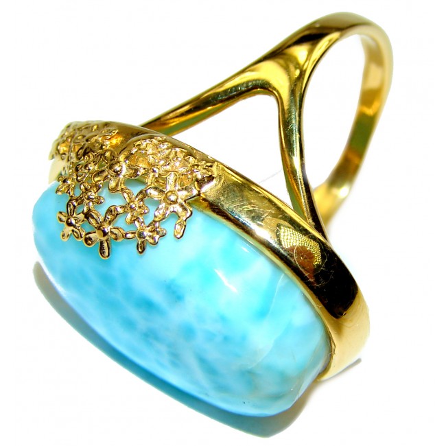 25.4 carat Larimar 18K Gold over .925 Sterling Silver handcrafted Ring s. 8 1/2