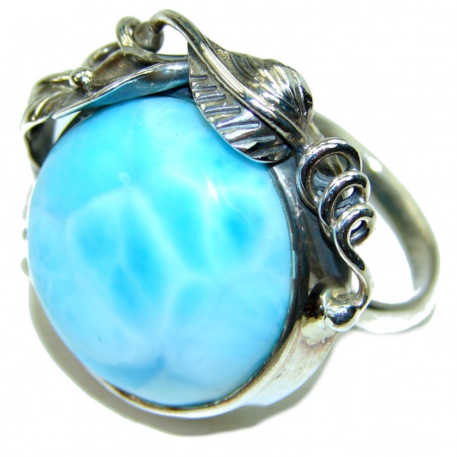 Pure Perfection 75.5 carat Larimar .925 Sterling Silver handcrafted Ring s. 9 adjustable