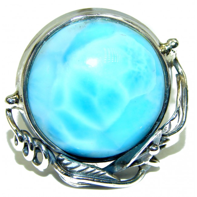 Pure Perfection 75.5 carat Larimar .925 Sterling Silver handcrafted Ring s. 9 adjustable