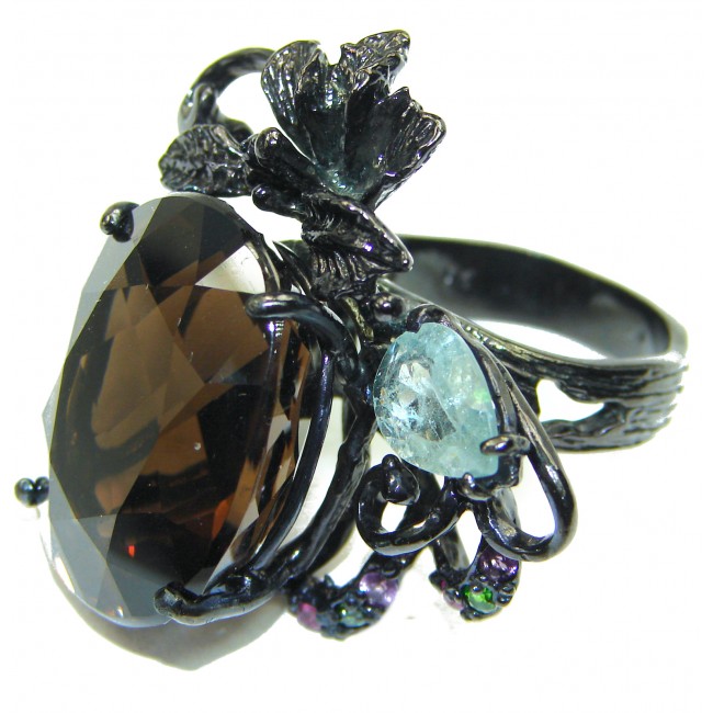 Sweet Secret Champagne Smoky Topaz black rhodium over .925 Sterling Silver Ring size 8