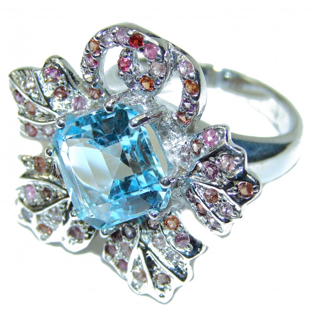 Swiss Blue Topaz Sapphire .925 Sterling Silver handmade Ring size 8 1/4