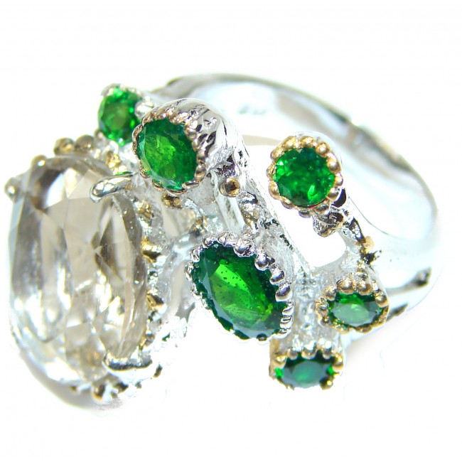Stunning Green Amethyst .925 Sterling Silver handmade Ring size 7 3/4