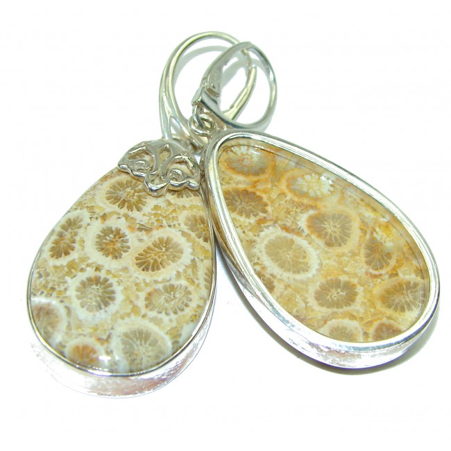 Genuine Fossilized Coral .925 Sterling Silver handmade earrings