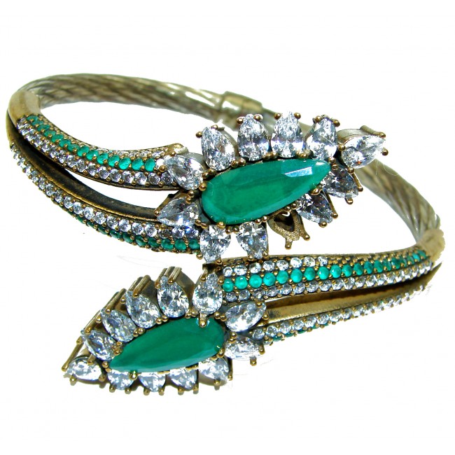 Spectacular authentic Emerald .925 Sterling Silver handmade bangle Bracelet