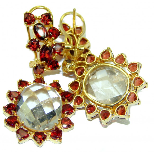 Extravaganza White Topaz Garnet 14K Gold over .925 Sterling Silver handcrafted incredible earrings