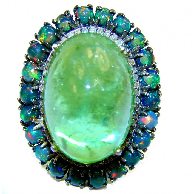 Dolce Vita 26.68 carat Brazilian Green Tourmaline .925 Sterling Silver handcrafted Statement Ring size 8 1/4