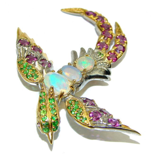 Incredible Flaying Bird Natural Ethiopian Opal 925 Sterling Silver Brooch