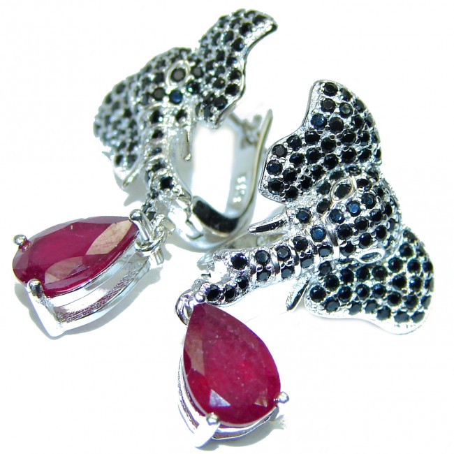 Elephant Authentic Sapphire Ruby .925 Sterling Silver handcrafted earrings