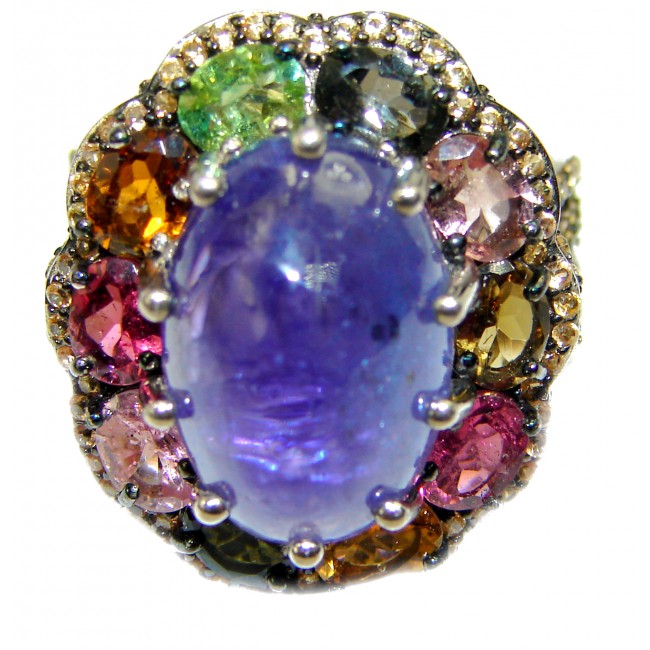 Incredible 14.85 carat authentic Tanzanite .925 Sterling Silver handmade large Ring size 8 1/4
