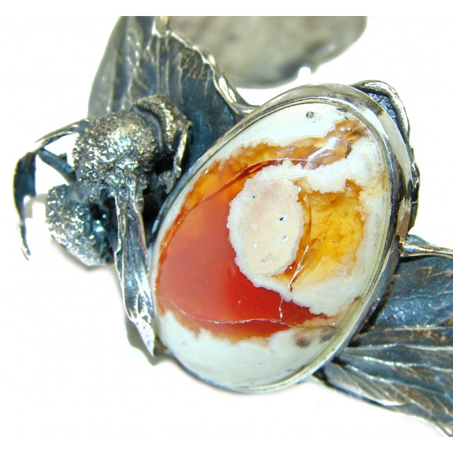 A Working Bee Mexican Fire Opal .925 Sterling Silver handcrafted Bracelet / Cuff