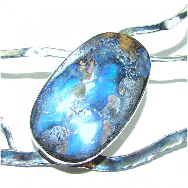 Bohemian Style Boulder Opal Hammered Sterling Silver necklace