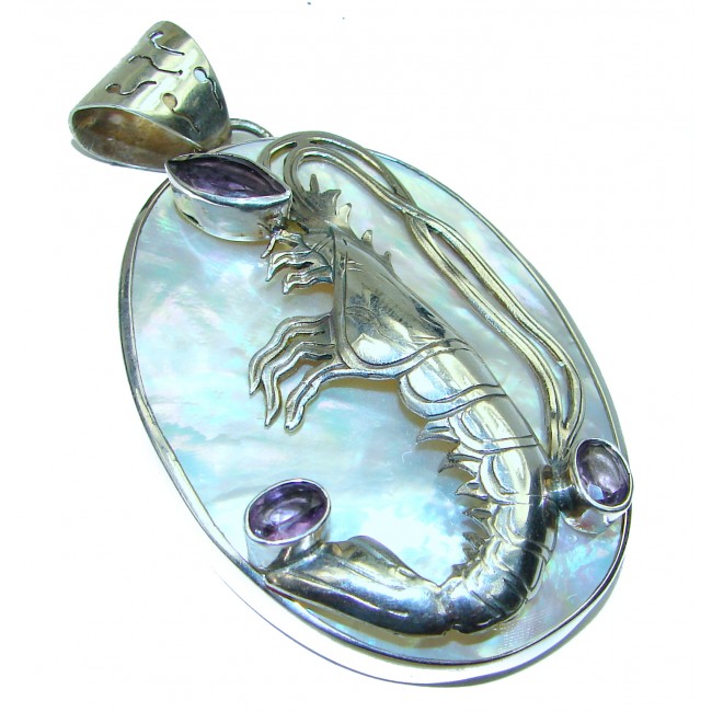 Huge Shrimp Great Blister Pearl .925 Sterling Silver handcrafted pendant
