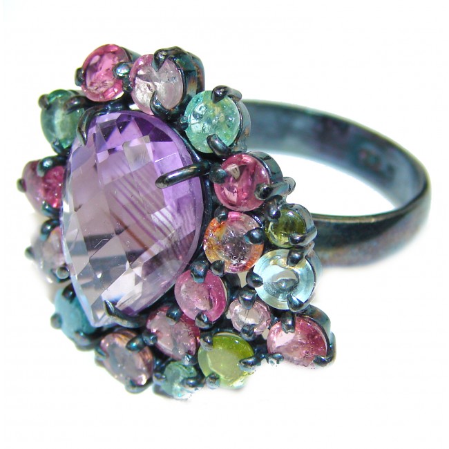 Incredible 15.7carat African Amethyst Tourmaline .925 Sterling Silver handcrafted ring size 8 3/4