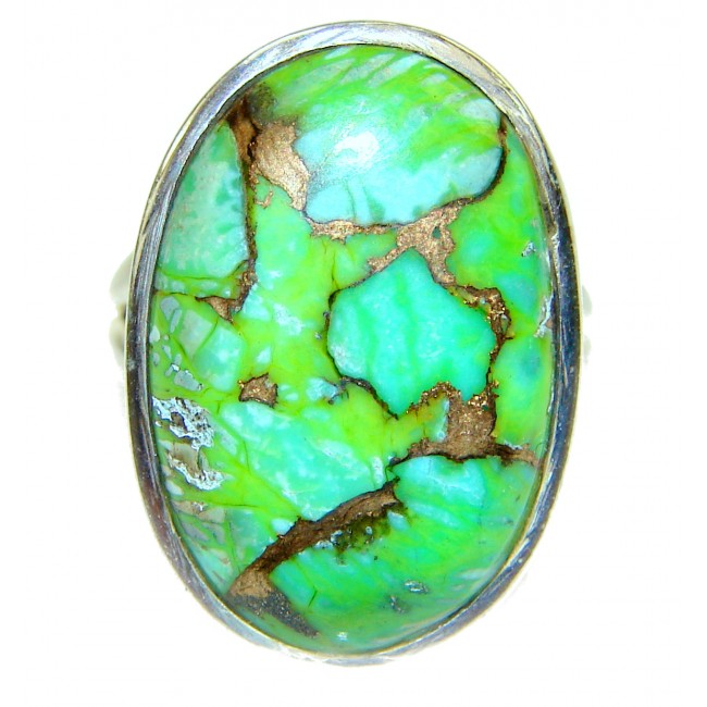 Green Turquoise .925 Sterling Silver handcrafted ring; s. 7