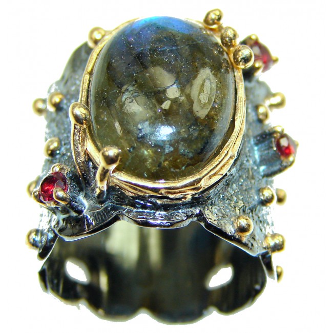 Vintage Design GENUINE Labradorite .925 Sterling Silver handcrafted ring size 5 3/4