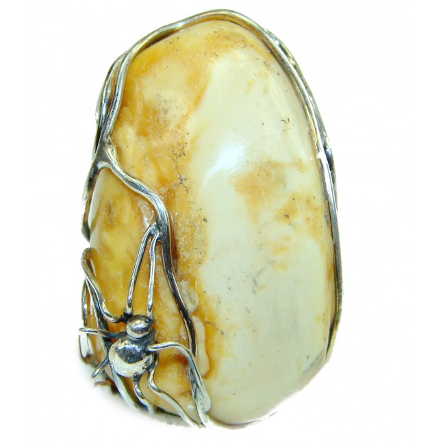 Huge Exclusive Butterscotch Amber 14K Gold over .925 Sterling Silver handcrafted Ring s. 7 adjustable