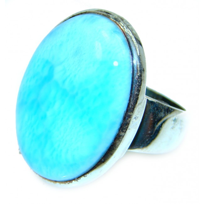 22.6 carat Larimar .925 Sterling Silver handcrafted Ring s. 9 3/4