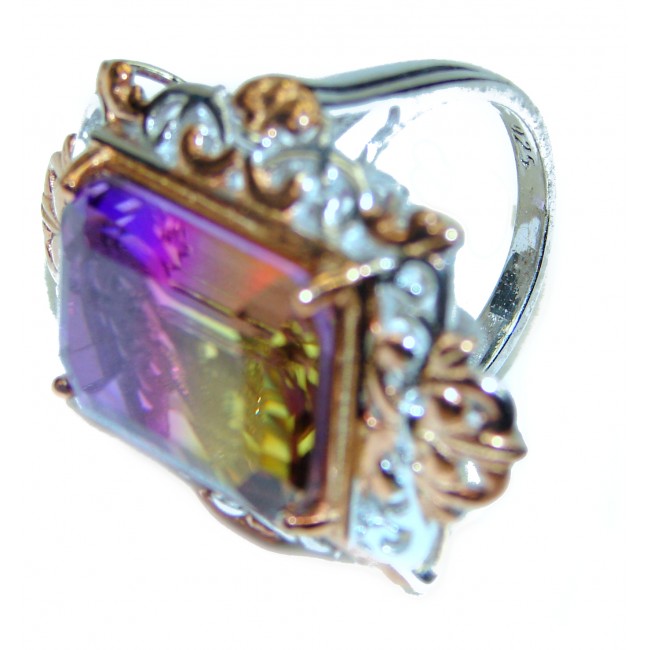 HUGE emerald cut Ametrine 18K Gold over .925 Sterling Silver handcrafted Ring s. 6 1/2
