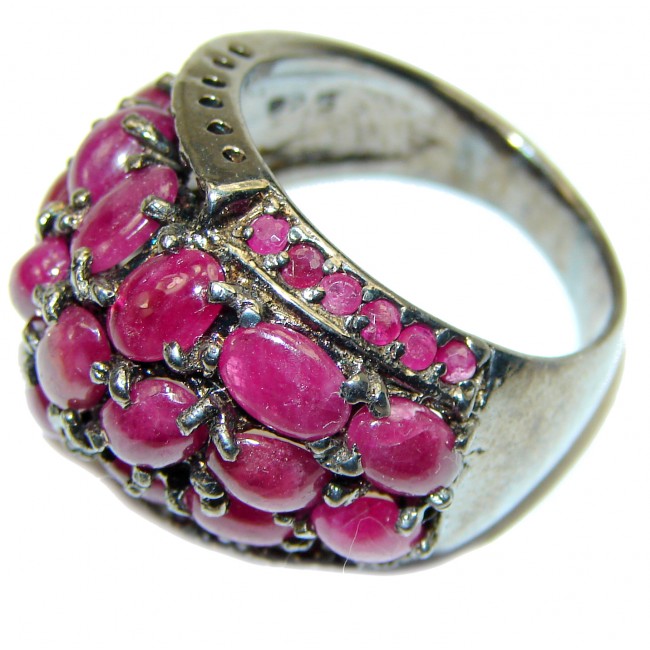 HUGE BEST quality 14.8 carat unique Ruby black rhodium over .925 Sterling Silver handcrafted Ring size 9