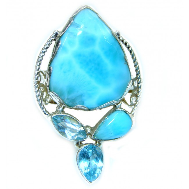 Precious Blue Larimar .925 Sterling Silver handmade ring size 6