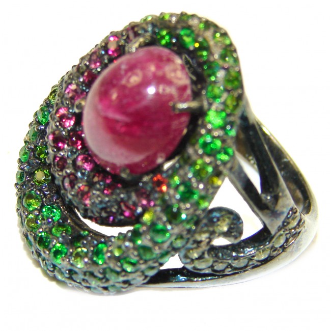 Huge Incredible authentic Ruby black rhodium over .925 Sterling Silver Ring size 8 3/4