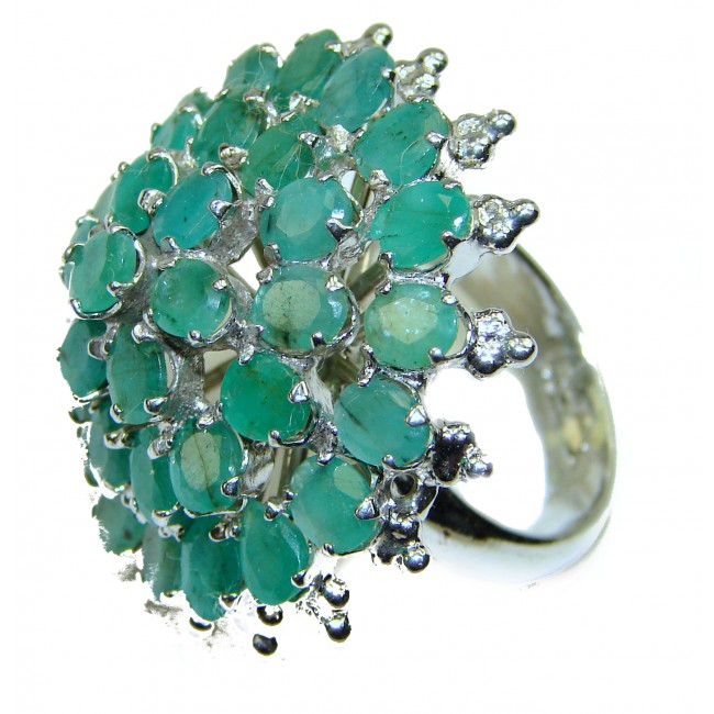 Huge Spectacular Emerald .925 Sterling Silver handmade ring s. 7 1/4