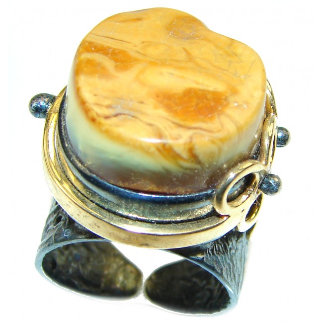 Exclusive Butterscotch Amber 14K Gold over .925 Sterling Silver handcrafted Ring s. 8 adjustable