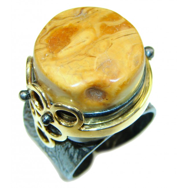 Exclusive Butterscotch Amber 14K Gold over .925 Sterling Silver handcrafted Ring s. 8 adjustable