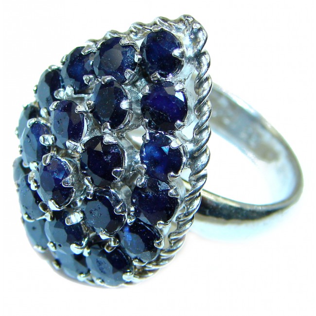 Incredible 14.85 carat authentic Sapphire .925 Sterling Silver handmade large Ring size 8 3/4