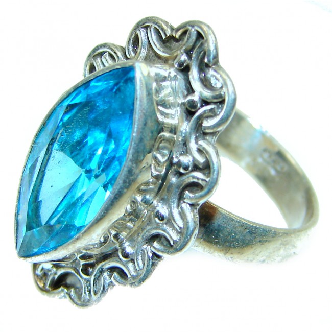Electric Blue Swiss Blue Topaz .925 Sterling Silver handmade Ring size 7 3/4