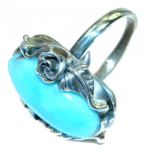Precious Blue Larimar .925 Sterling Silver handmade ring size 8 adjustable