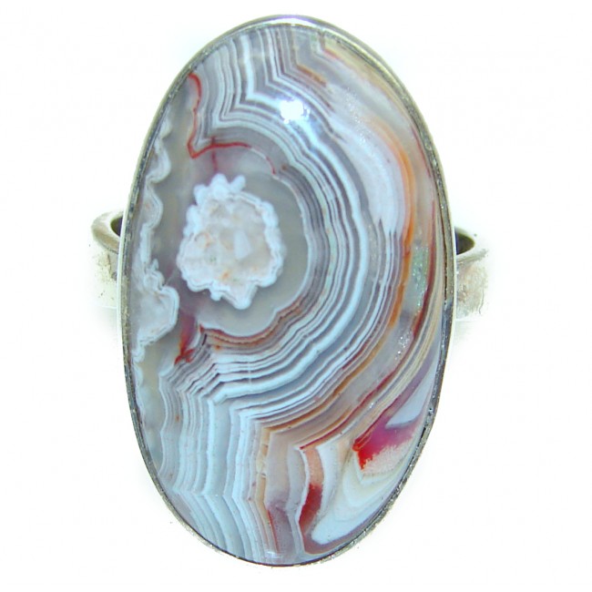 Great Crazy Lace Agate .925 handcrafted Sterling Silver Ring s. 7