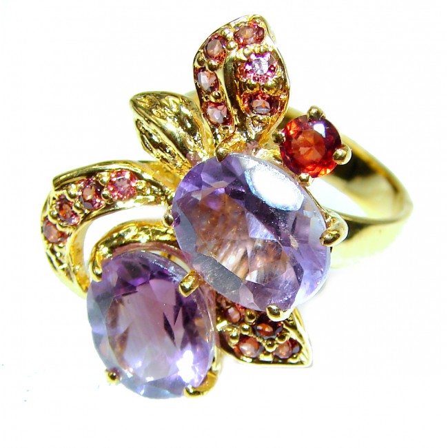 Incredible 11.7carat African Amethyst Gold over .925 Sterling Silver handcrafted ring size 7