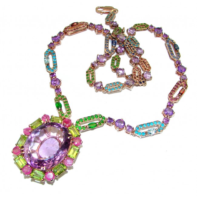 Magical Amethyst 14K Rose Gold over .925 Sterling Silver handcrafted Statement necklace