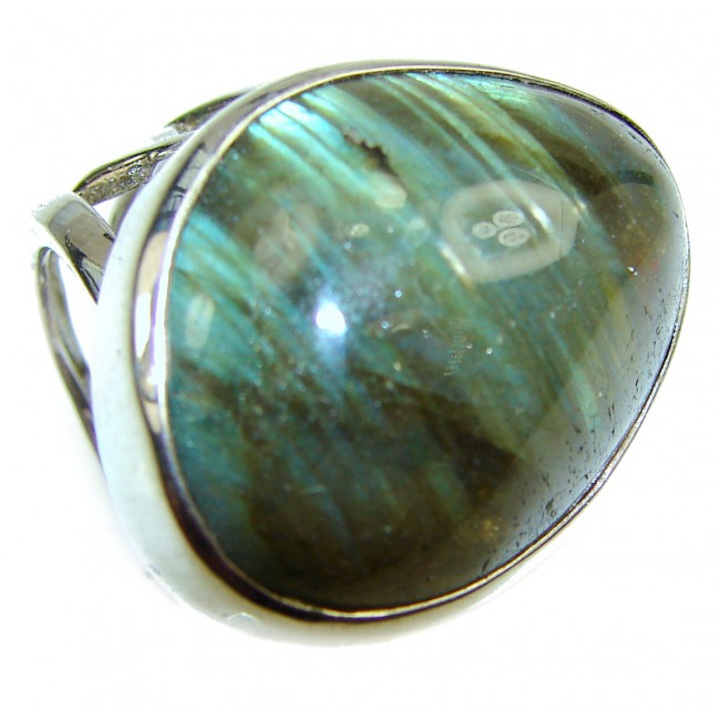 Vintage Design GENUINE Labradorite .925 Sterling Silver handcrafted ring size 8 adjustable
