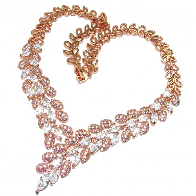 Huge Victorian Style White Topaz Rose Gold over .925 Sterling Silver necklace
