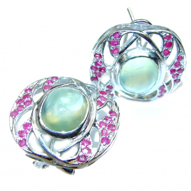 Stunning Authentic Prehnite .925 Sterling Silver handmade Large earrings