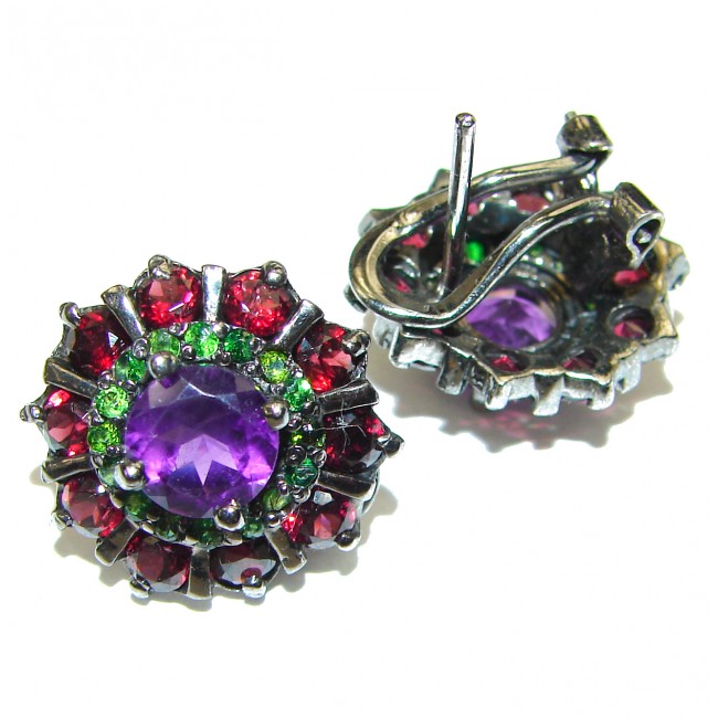 Purple Romance Amethyst Garnet black Rhodium over .925 Sterling Silver handcrafted earrings