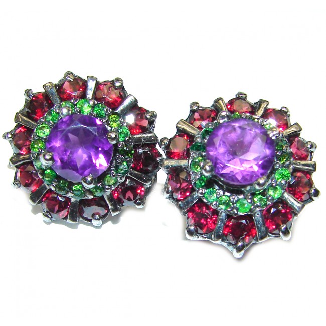 Purple Romance Amethyst Garnet black Rhodium over .925 Sterling Silver handcrafted earrings